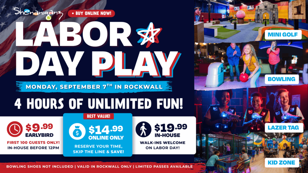 Labor Day Play Pass: One Day, One Pass, Unlimited Fun at Shenaniganz Rockwall
